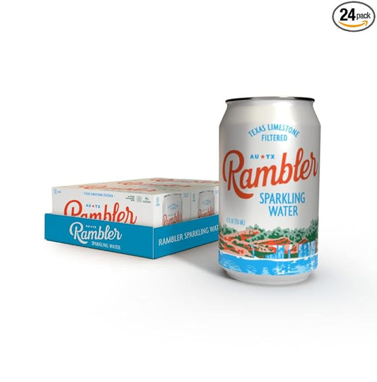 AUTX RAMBLER Sparkling Water, Texas Limestone Mineral Blend, Original Natural Flavor, 12-Ounce Cans, Three 8-Packs (24 Cans)