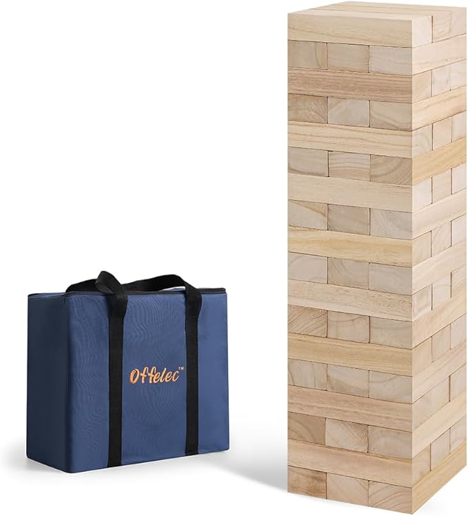 Large Tumble Tower Game, Giant 54 Wooden Blocks Lawn Yard Games with Carry Bag Outdoor Timber Stacking Game for Halloween Christmas Festival Toy Gift for Kids Adults Family (Over 4 Ft)