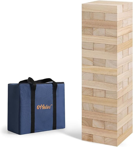 Large Tumble Tower Game, Giant 54 Wooden Blocks Lawn Yard Games with Carry Bag Outdoor Timber Stacking Game for Halloween Christmas Festival Toy Gift for Kids Adults Family (Over 4 Ft)