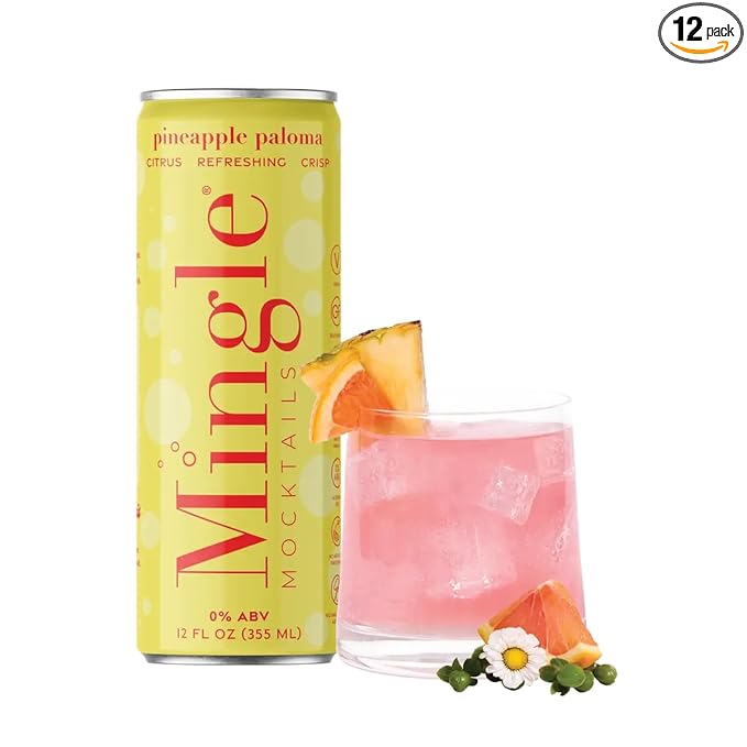 Mingle Mocktails Pineapple Paloma, Premium Non-Alcoholic Drinks, Tangy and Sweet Pre-Mixed Drinks, Healthy Alternatives, Canned Mocktails, 12 fl. oz. Cans, Pack of 12