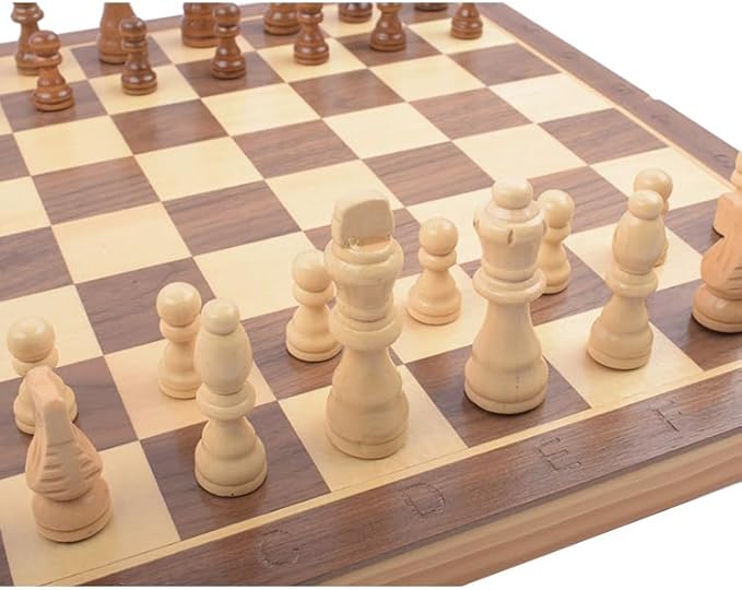 12" Folding Magnetic Wooden Chess Set – Travel-Friendly Portable Board Game with Staunton Pieces and Secure Storage Handcrafted Design for Home School and Outdoor Play Ages.