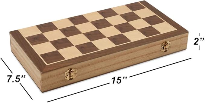 GSE Games & Sports Expert 15" Wooden Chess Set, Folding Chess Board Set with Pieces Storage Slots, Portable Travel Game for Adults & Kids