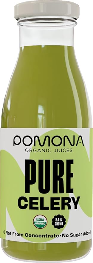 Pomona Organic Juices Pure Celery Juice, 8.4 Ounce Bottle (Pack of 12), Cold Pressed Organic Juice, Non-GMO, No Sugar Added, Not from Concentrate, Gluten Free, Kosher Certified, Preservative Free