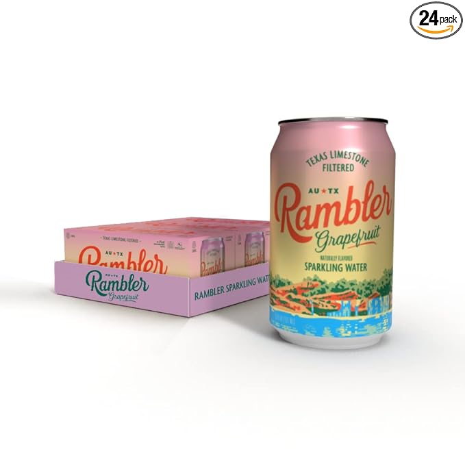 AUTX RAMBLER Sparkling Water, Texas Limestone Mineral Blend, Grapefruit Flavor, 12-Ounce Cans, Three 8-Packs (24 Cans)