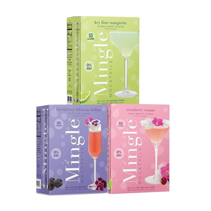 Mingle Mocktails - Variety Pack, Blackberry Hibiscus Bellini, Cranberry Cosmopolitan, Key Lime Margarita - Premium Non Alcoholic Cocktails, 12 FL OZ Cans (Pack of 12)