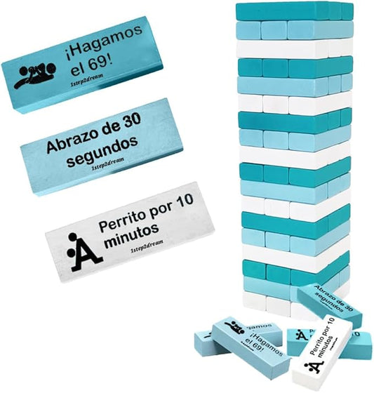 1step2dream Spanish Couple Game Adult Block Game, Flirty Stacking Blocks for Date Night, Hot and Naughty Tasks, Romantic Wooden Game