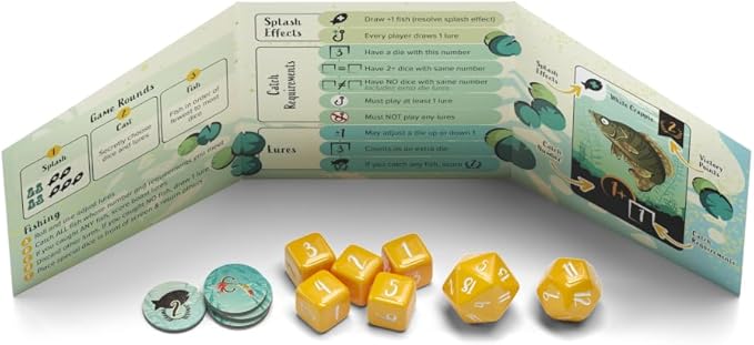 ALLPLAY Lure Board Game for Adults or Families - Wager Dice to Roll and Catch Fish - Push Your Luck with Less Dice Or Secure The Catch - 1-Minute to Teach - 15 Minutes Play Time - 2 to 5 Players