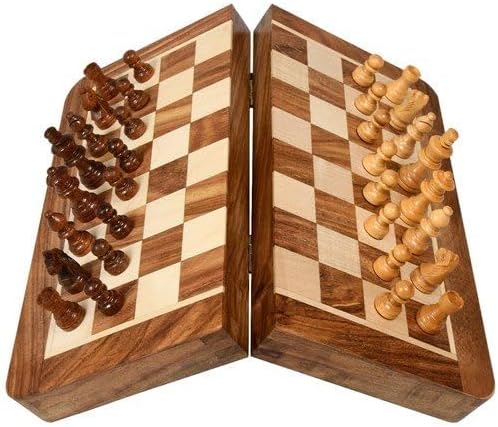 WOODEN MAGNETIC FOLDING CHESS SET 25 CM/10"", Brown