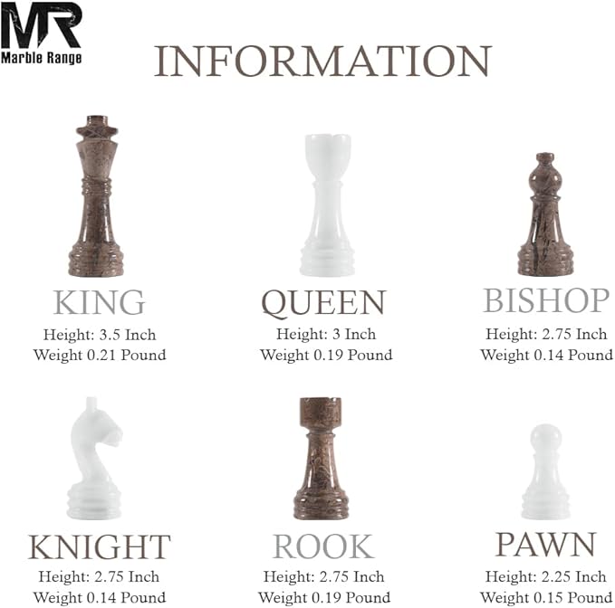 Marble Chess Set 15 Inch Handmade Oceanic & White Board Game with Storage Box, Classic Travel Chess Set for Adults with Pieces & 2 Extra Queens, Elegant Gift & Home Décor