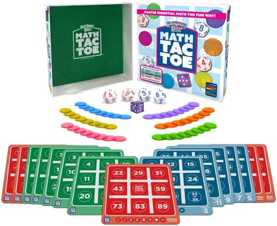 PlaySmart Dice Math-Tac-Toe Math Game: Get Sharp on Mental Math with a Fun New Twist on a Timeless Classic! Multiple Skill-leveled Math Bingo Made Fun for 8 and up!