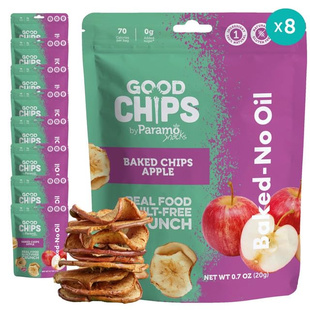 Good Chips Baked Crunchy Apple - Crispy, Oil Free, Healthy, Naturally Sweet Dried Fruit Snacks - 0.7 oz - Pack of 8