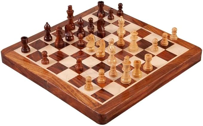 WOODEN MAGNETIC FOLDING CHESS SET 25 CM/10"", Brown