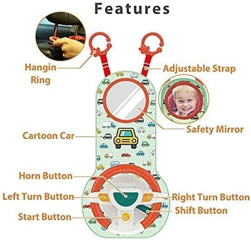 Happytime Musical Car Wheel Baby Toys, in-Car Wheel Musical Activity Play Center for Baby's Travel Companion Entertain and Relax Easier Drive with Sounds and Lights