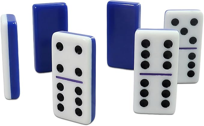 Dominoes Set for Adults, Double 6 Dominos Game Set with 28 Domino Tiles Double with Upscale Gift Boxes -7 Polyhedral Dice -Classic Board Games (Dark Blue)