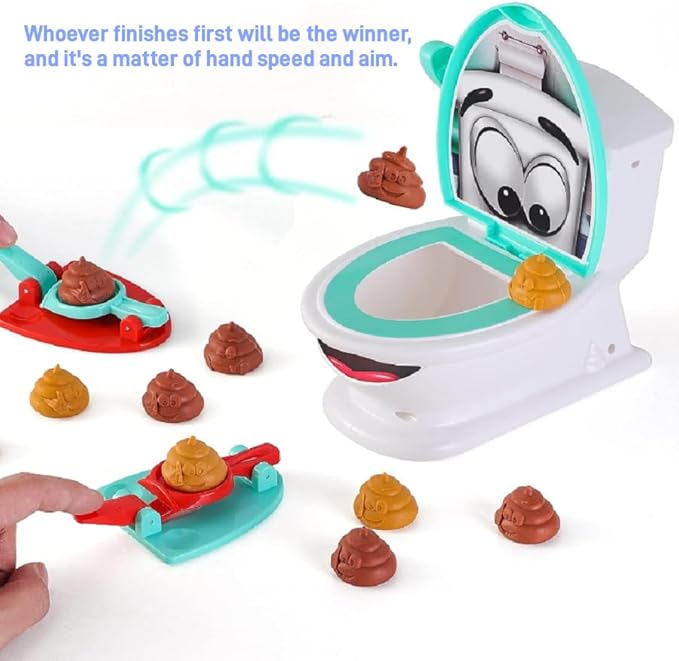 Poop Shoot Toilet Game, Funny Poop Family Board Game for Kids and Adults, Includes 12 Poop Toys, 2 Launchers and A Sticker, Gift for 4+ Year Olds Kids