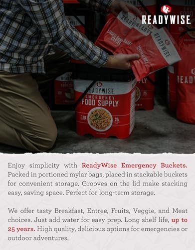 ReadyWise Entrée Bucket - 60 Servings, Emergency Food Supply for Survival Kit, Protein Meals, Freeze Dried Food, Ready to Eat Camping & Road Trip Essentials, up to 25 Year Shelf Stable Life
