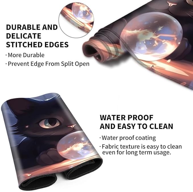 Playmat 24" x 14" Game Mats Tabletop Magic for MTG/TCG Cards, Trading Card Game Playing Stitched Play Mats Commander Deck Gaming Desk Mat Card Gameplay Mats, Cat Crystal Ball