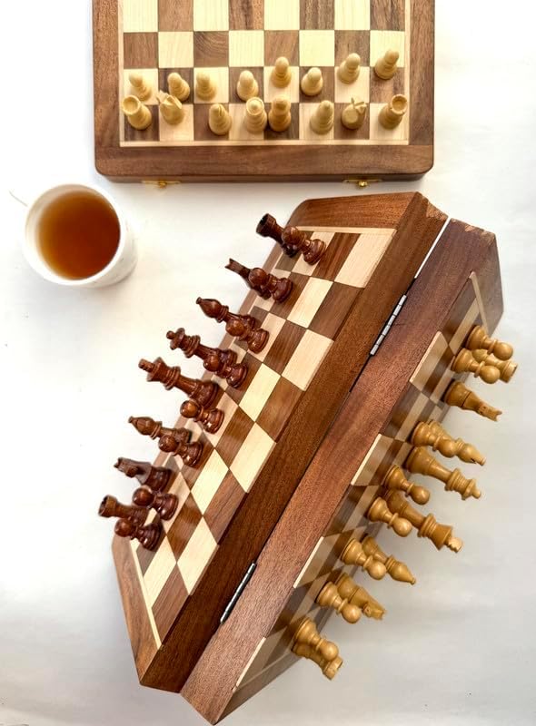 Foldable Magnetic Travel Chess Set with Folding Chess Board | Educational Toys for Adults | 2 Player Portable Game (10 Inches)