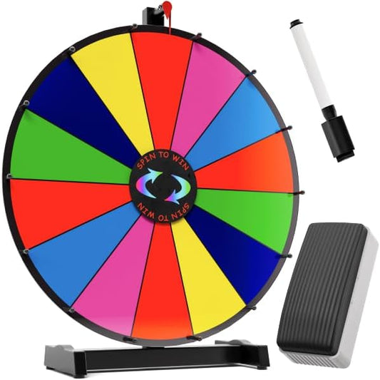 T-SIGN 18 Inch Heavy Duty Spinning Prize Wheel - 14 Slots Color Tabletop Roulette Wheel of Fortune - with Dry Erase Marker and Eraser Win The Fortune Spin Game for Carnival & Trade Show (Multicolor)