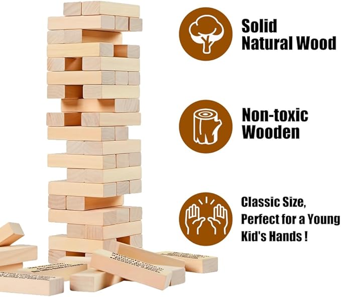 Spanish Learning Games for Kids | Stacking Tower Game | Bilingual Gifts for Family Classroom | 54 Blocks with Hilarious Commands | Ideal Board Game