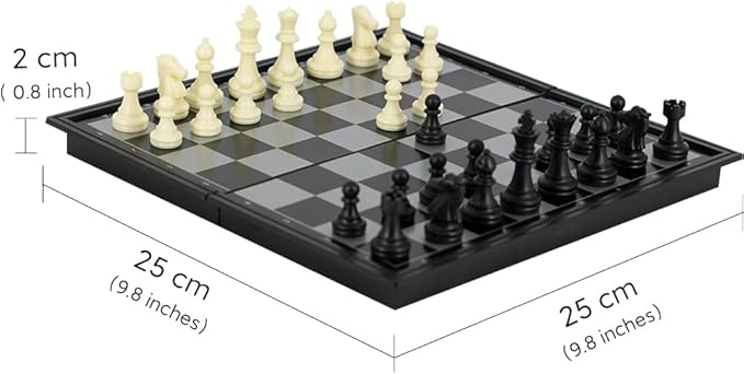 WEofferwhatYOUwant 3-in-1 Magnetic Travel Chess Set – Portable Chess, Checkers & Backgammon Board Game – 10” Folding Board