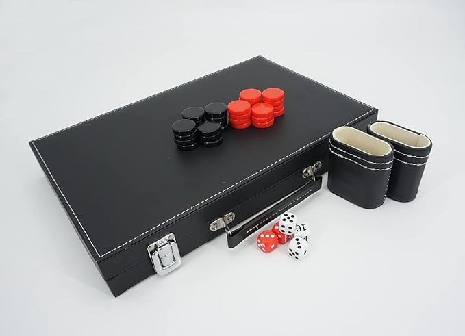 KAILE Wood Board Game, Backgammon for 2 Players, 12 Years and Up, Family Time, Travel Leatherette Carrying Case, Black and Red, 15inch, 1 Count