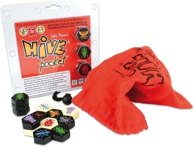 Smart Zone Games Hive Pocket Portable Strategic Board Game for 2 Players – Includes Ladybug & Mosquito Expansions – Compact Travel Version of The Award-Winning Hive Game
