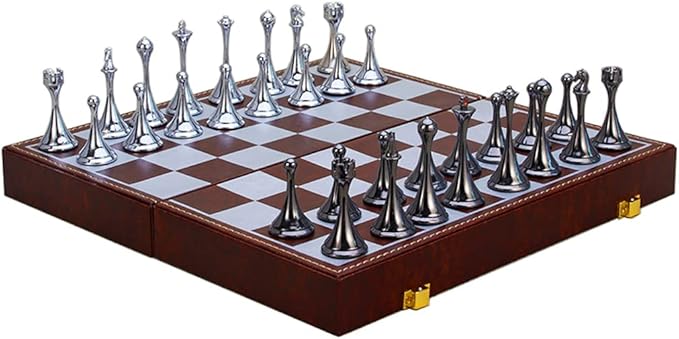 Chess Set, Magnetic Travel Chess Set, Large Metal Deluxe Chess Retro Alloy Adult Board Game Portable Wooden Box Storage Folding Chess Set,F