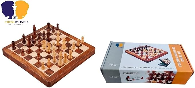 WOODEN MAGNETIC FOLDING CHESS SET 25 CM/10"", Brown