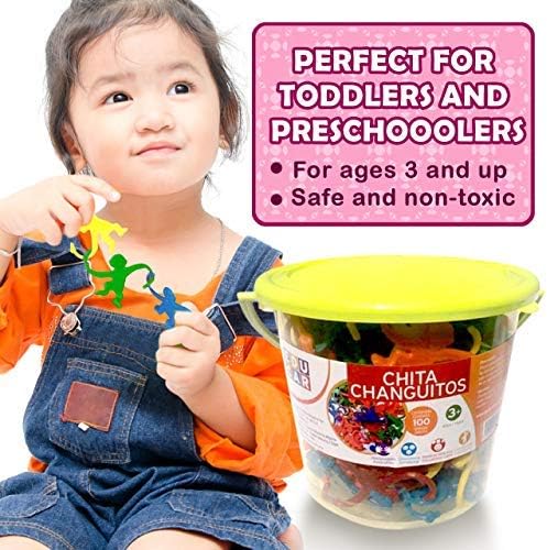 Mareta Bucket of Monkeys Classic Game, 100-pc Counting Games for Kids Ages 3+, Color Sorting, Linking, Motor Skills, Preschool Homeschool Learning Toys.