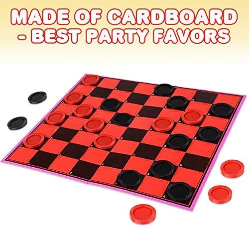 Gamie Checkers Board Game for Kids, Set of 6, Classic Checkers with Red and Black Pieces, Fun Travel Games for Kids and Adults, Cool Birthday Party Favors and Goodie Bag Fillers