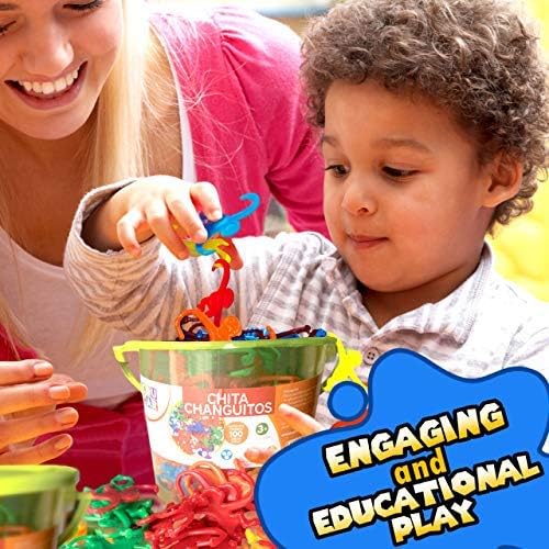 Mareta Bucket of Monkeys Classic Game, 100-pc Counting Games for Kids Ages 3+, Color Sorting, Linking, Motor Skills, Preschool Homeschool Learning Toys.