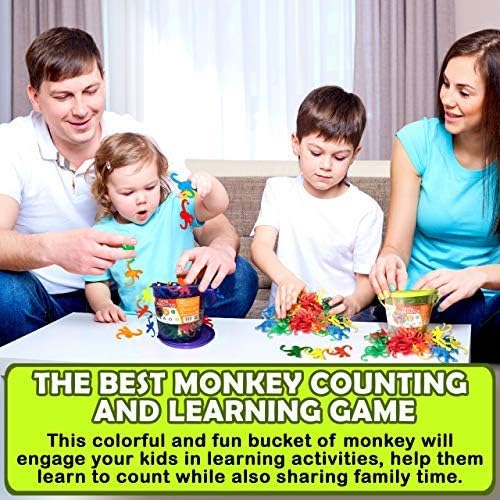 Mareta Bucket of Monkeys Classic Game, 100-pc Counting Games for Kids Ages 3+, Color Sorting, Linking, Motor Skills, Preschool Homeschool Learning Toys.