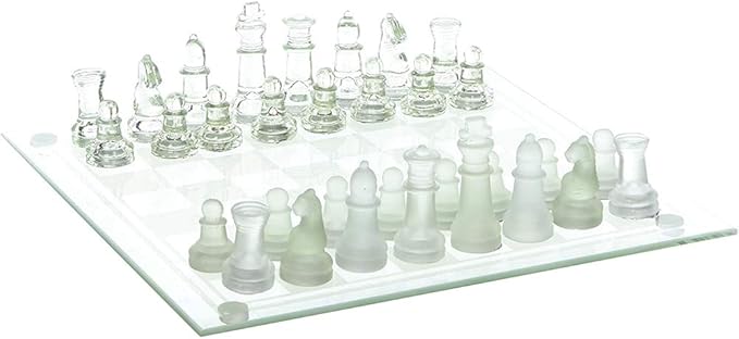 The Dreidel Company Elegant Glass Chess Set, Board Games, Great for Prizes (14" Glass Chess Set)