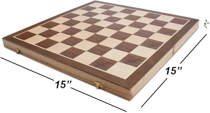 GSE Games & Sports Expert 15" Wooden Chess Set, Folding Chess Board Set with Pieces Storage Slots, Portable Travel Game for Adults & Kids