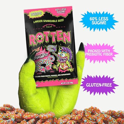 Rotten Sour Gummy Cruncheez - Low Sugar, Low Calorie, 5g Gut-Friendly Prebiotic Fiber, Gluten Free Candy, No Artificial Dyes - 5.3 oz Share Pack [4 Pack]