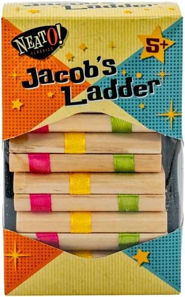 Neato Wood Toys Bundle – Includes Classic Wooden Peg Game, Jacob's Ladder Puzzle, Pick-Up Sticks, and Bounce-Back Paddle Ball – Fun Retro Games for Kids & Adults – Perfect for Travel & Family Play