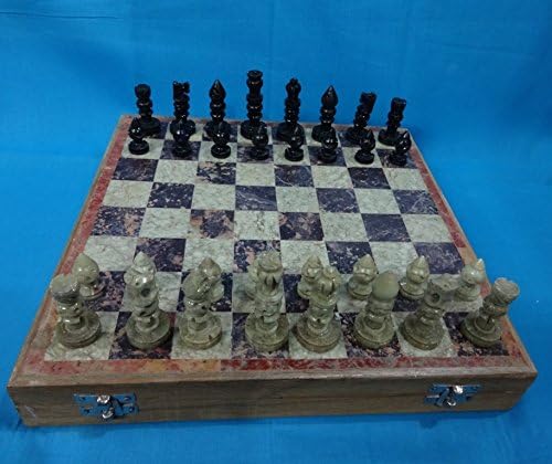 Handmade Wood & Marble Chess Set (12x12 inch) Classic, Folding Design with fine Workmanship. Weighted Pieces for Tournament Play for Chess Lovers, Housewarming, Retirement Board Games