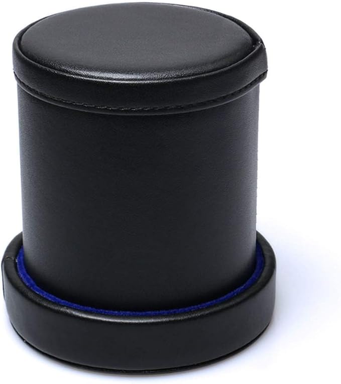PU Leather Dice Cup with Lid, Blue Velvet Interior Quiet Dice Shaker Cup Including 6 BlueTranslucent Dice for Liars/Farkle/Yahtzee Games, 1 Pack