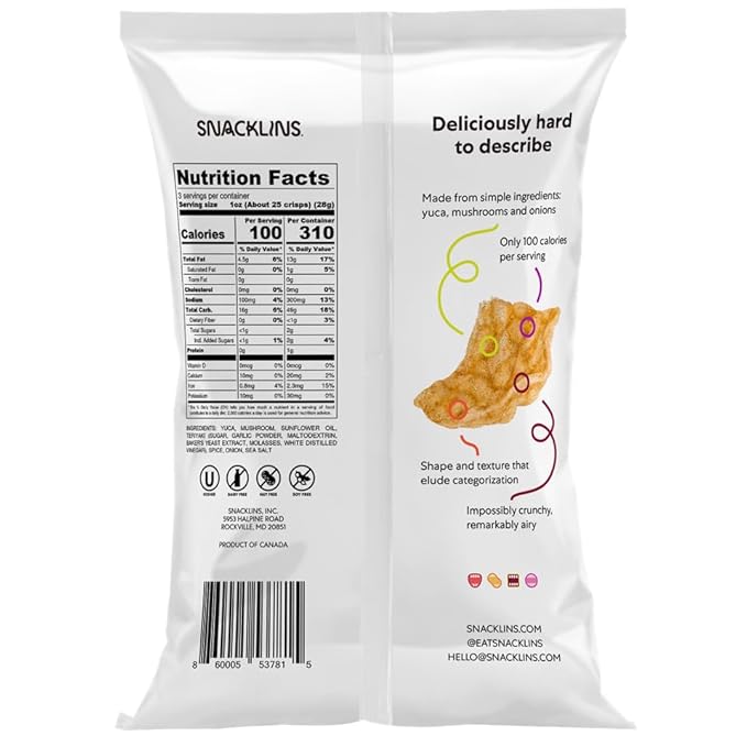 SNACKLINS Plant Based Crisps - Teriyaki - Vegan Healthy Snacks - Gluten Free, Grain Free, Plant Based Crisps, 100% Kosher For Passover, Low Calorie - No Added Sugar, Crunchy, Puffed Snack - 3oz Bag (Case Of 3)