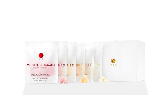 ISSEI Mochi Gummies Chewy Candy | Soft & Chewy | Award Winning | Gelatin-Free, Non-GMO, Kosher | Delicious Snack | 1.76 Oz (6 Pack, Rainbow Variety)