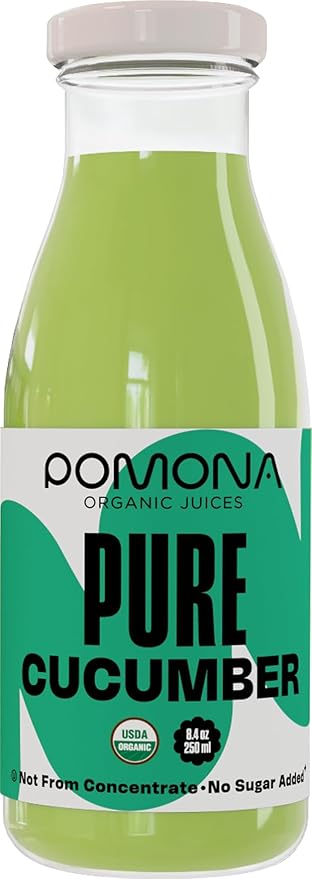 Pomona Organic Juices Pure Cucumber Juice, 8.4 Ounce Bottle (Pack of 12), Cold Pressed Organic Juice, Non-GMO, No Sugar Added, Not from Concentrate, Gluten Free, Kosher Certified, Preservative Free