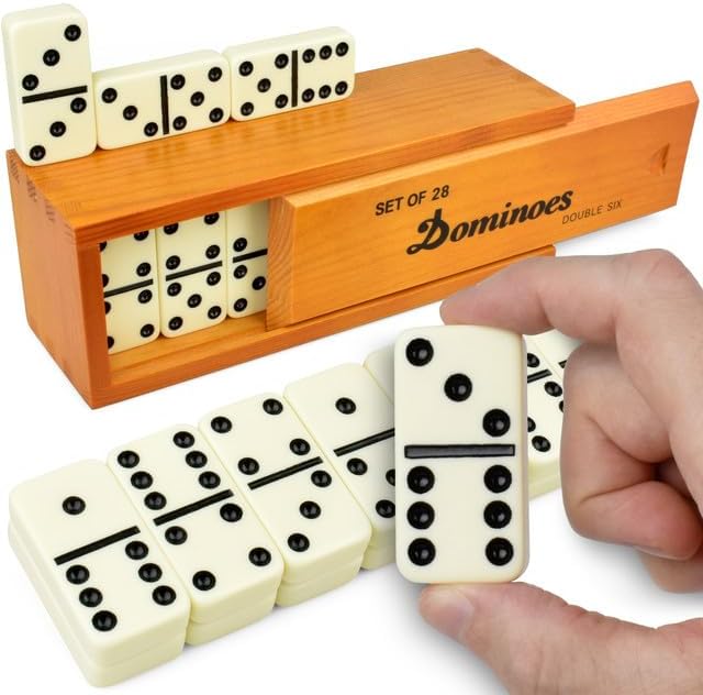 Queensell Jumbo Dominoes Set for Adults and Kids – Domino Set for Classic Board Games – Jumbo Dominoes Double 6 for Travel Games – Dominos Set for Adults 28 Tiles