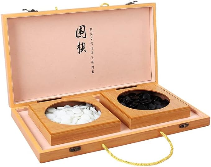 19 x19 Folding Go Bowls and Imitation Jade Go Pieces - Classic Strategy Board Game (Weiqi)