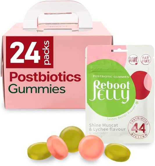 Reboot Probiotic Jelly | 44 Billion CFU Gummies | Vegan, Sugar-Free, Shelf-Stable | Chewable Lychee & Muscat Grape Flavor | 24 Pouches for Gut Health