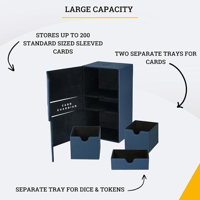 Card Guardian - Premium Double Deck Box (Blue) for 200+ cards Trading Card Games TCG Perfect for Magic the gathering (MTG), Commander Deck, Yugioh Deck Box, Sports Card Storage Boxes
