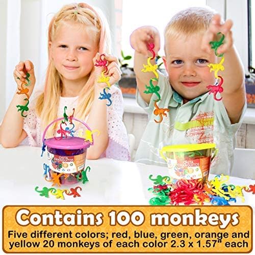 Mareta Bucket of Monkeys Classic Game, 100-pc Counting Games for Kids Ages 3+, Color Sorting, Linking, Motor Skills, Preschool Homeschool Learning Toys.