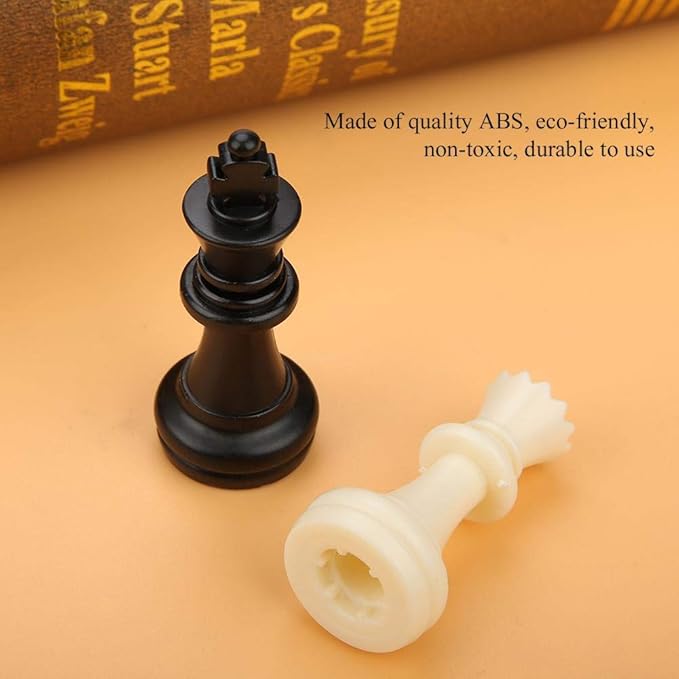 32pcs Standard Chess Pieces Plastic Chess Set Board Game Replacement Accessories for Entertainment or Tournament Black White Chessmen, No Board