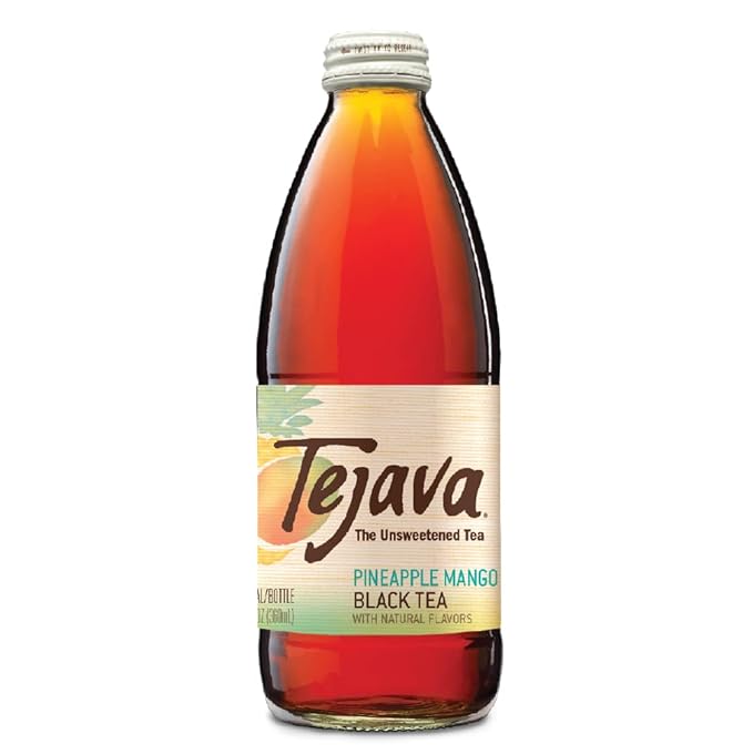 Tejava Pineapple Mango Black Iced Tea, 24 Pack, 12oz Glass Bottles, Unsweetened, Non-GMO, Kosher, No Sugar or Sweeteners, No calories, No Preservatives, Brewed in Small Batches
