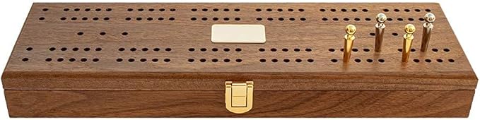 Alex Cramer Le Club' Luxury Domino Set with Handcrafted Walnut Case and Cribbage/Counter Top - Tournament Quality 28 Indestructible (Double 6 Domino Set with Brass Plate)